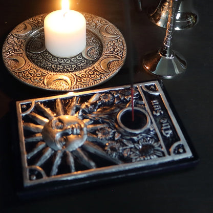 Sun Altar Tile Incense Stick & Incense Cone Holder- Altar Plate