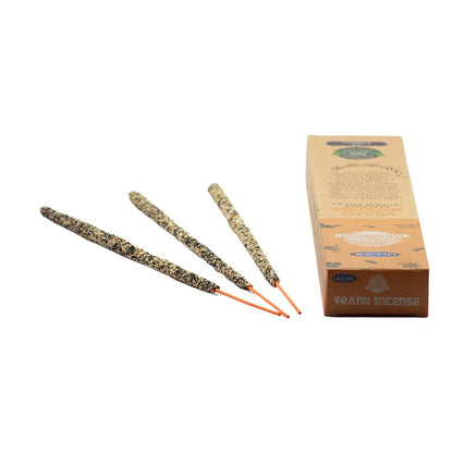 recycled cardboard box pack of incense next to 3 handmade incense sticks