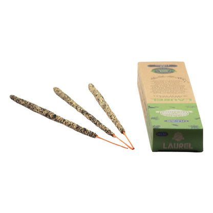 recycled cardboard box pack of incense next to 3 handmade incense sticks