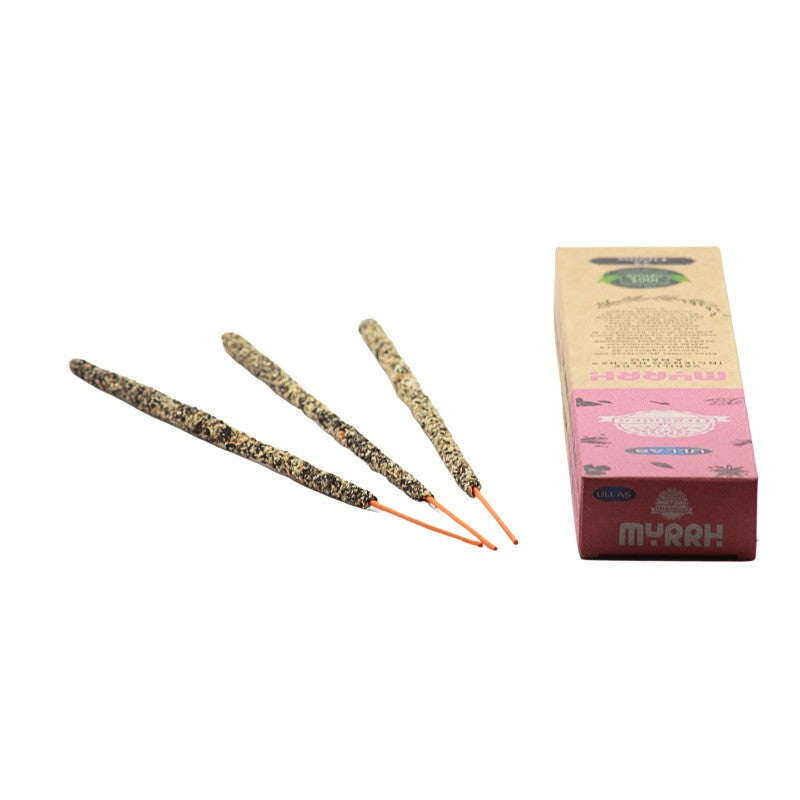 recycled cardboard box pack of incense next to 3 handmade incense sticks