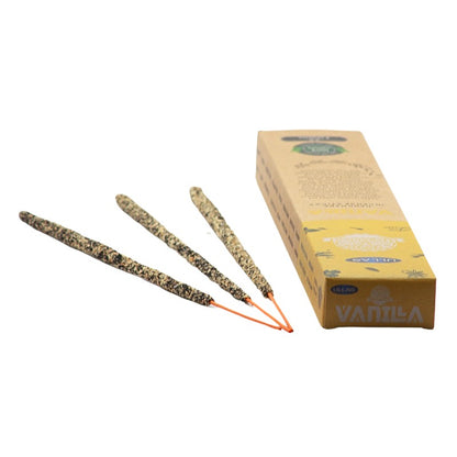 recycled cardboard box pack of incense next to 3 handmade incense sticks