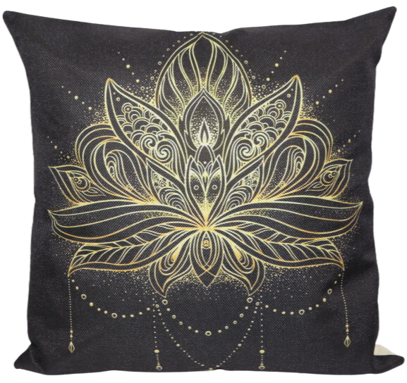 Floral Lotus Mandala Gold Printed Zen Yoga inspired Cushion Cover 45cm x 45cm