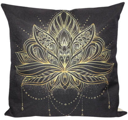 Floral Lotus Mandala Gold Printed Zen Yoga inspired Cushion Cover 45cm x 45cm