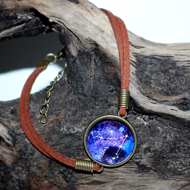 Pisces Star Sign Adjustable Leather Bracelet - Astrology Bracelet