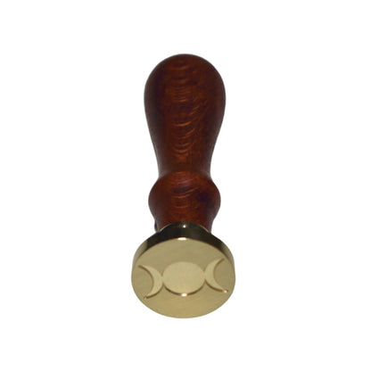 Brass wax seal stamp of a triple moon  on a wooden handle