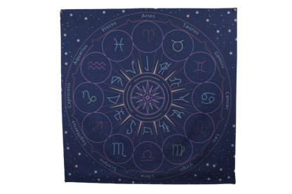 Blue and Purple Tarot Cloth/ Altar Cloth/ Wheel of the Zodiac Astrology Wall Hanging