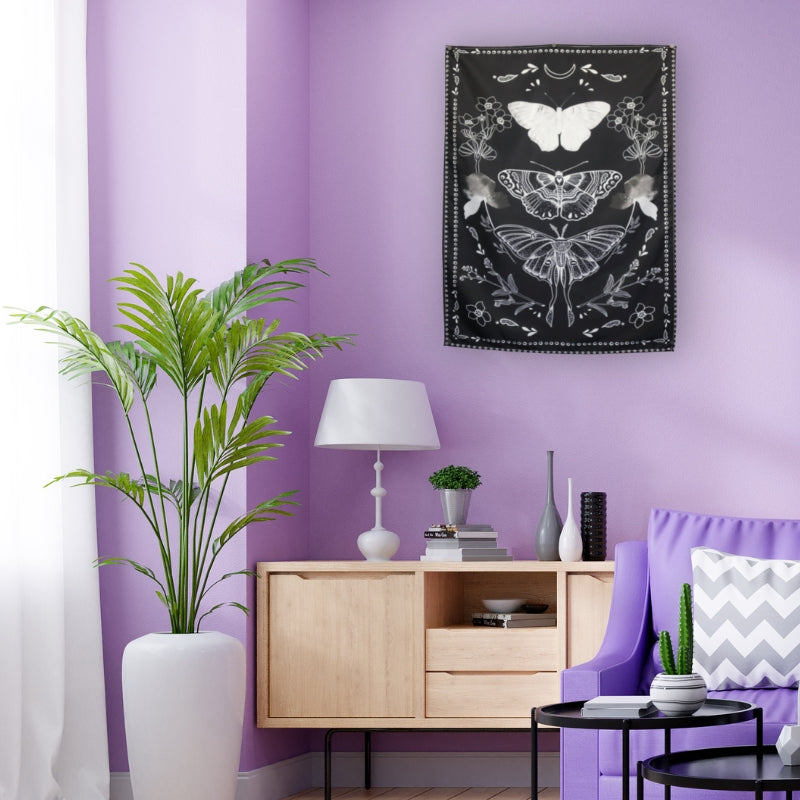 Floral Lunar Moth and Moon Cycles Butterfly Wall Hanging
