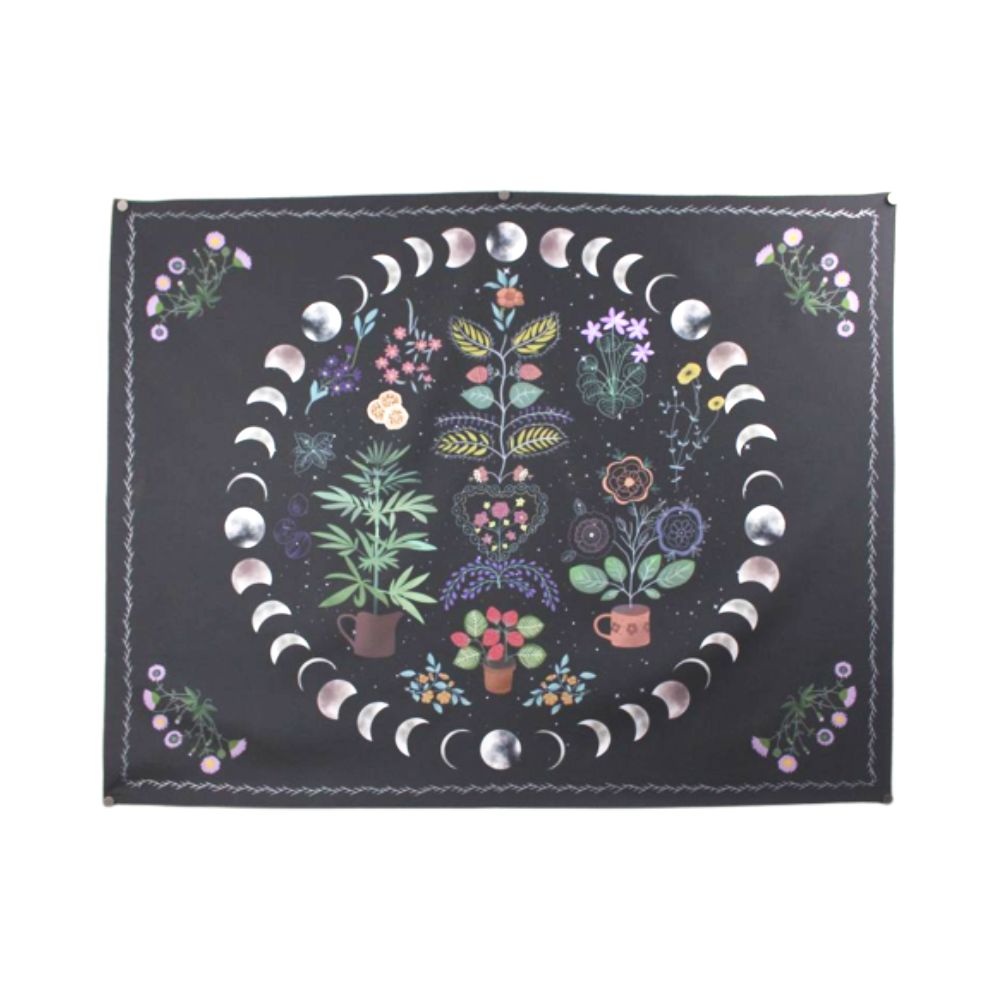 Moon Phases Botanical Tapestry / Witchy Floral Cottagecore Wall Hanging
