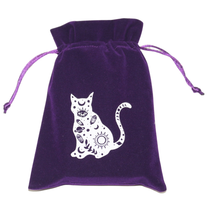 purple tarot bag with white cat print