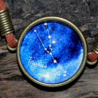 Taurus Star Sign Adjustable Leather Bracelet - Astrology Bracelet