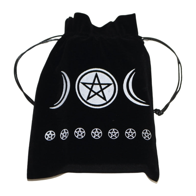 black  tarot bag with white triple moon goddess print- sold by cygnet studio