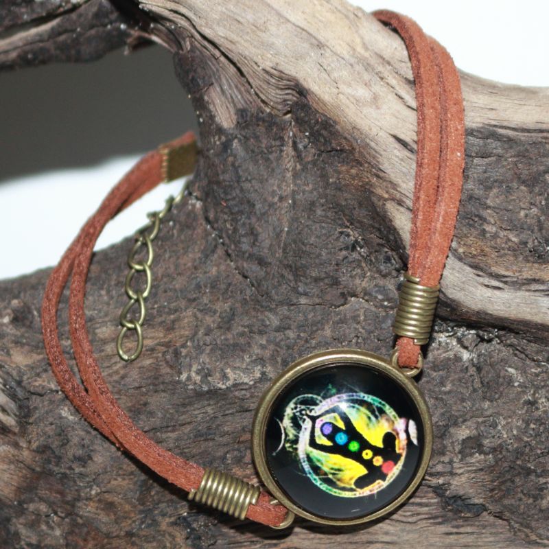 Rainbow Chakra Adjustable Leather Bracelet - Meditation/ Yoga Bracelet